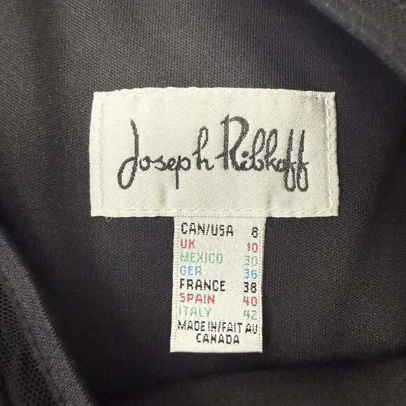 Joseph Ribkoff Dress Womens 8 Black Lace Fit Flare Belted Ruffle Hem Knee Length - Picture 5 of 11